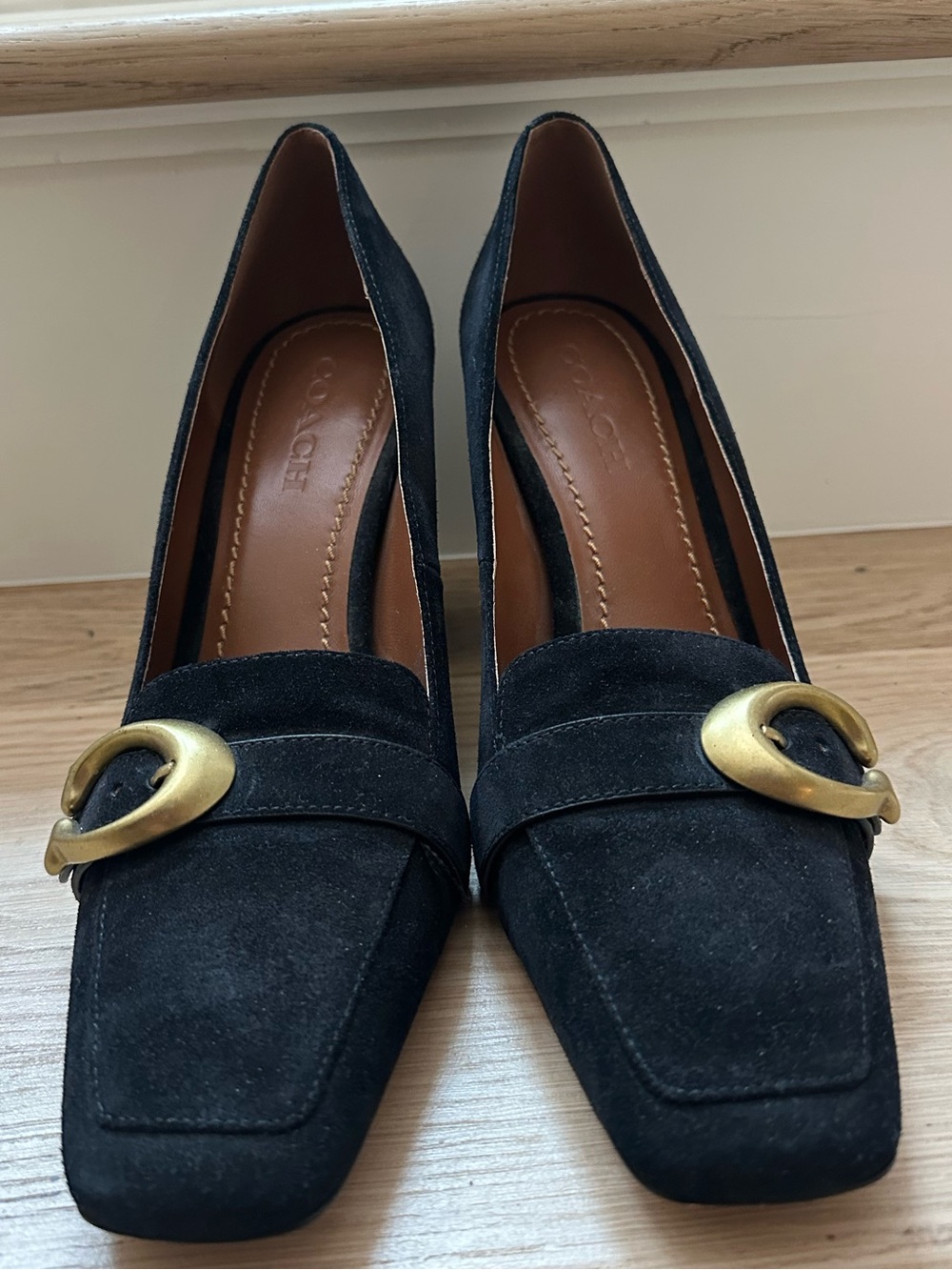 Coach Black Suede Buckle Pumps